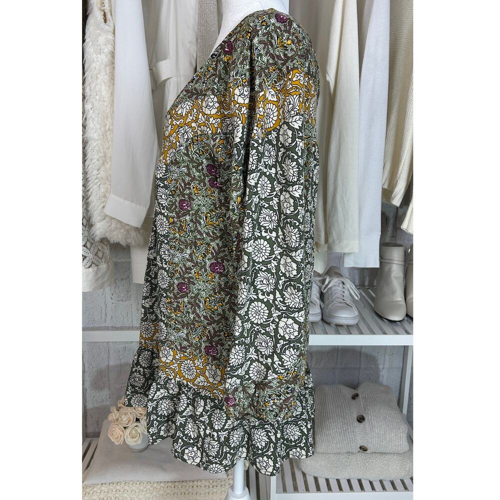 Skies Are Blue Women's Size S Green Floral Peasant Boho Tunic Blouse Dress #0497 - Picture 4 of 11